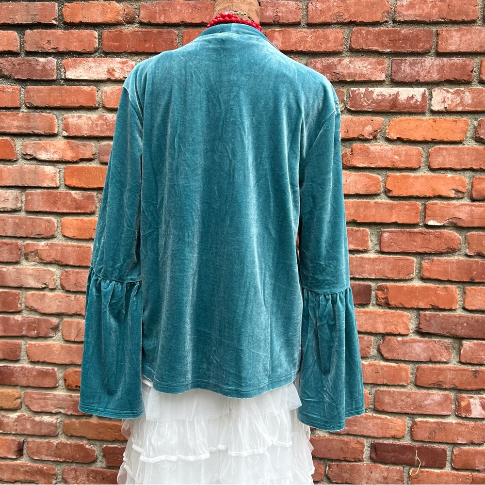 Embroidered Velvet Bell Sleeve Boho Kimono Cardigan - Picture 6 of 10